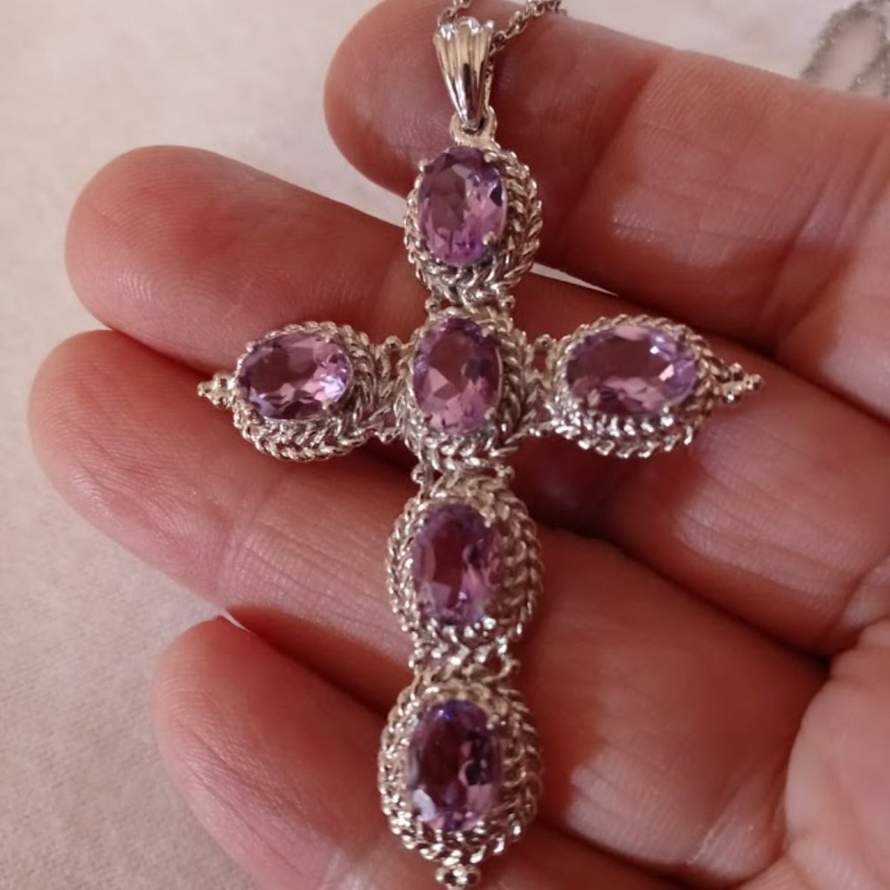 Karis- Amethyst Cross Necklace - Picture 3 of 4